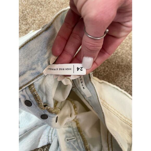 PacSun High Rise straight jeans 5 button up SZ 24" DIY bleached distressed holey - Picture 9 of 11